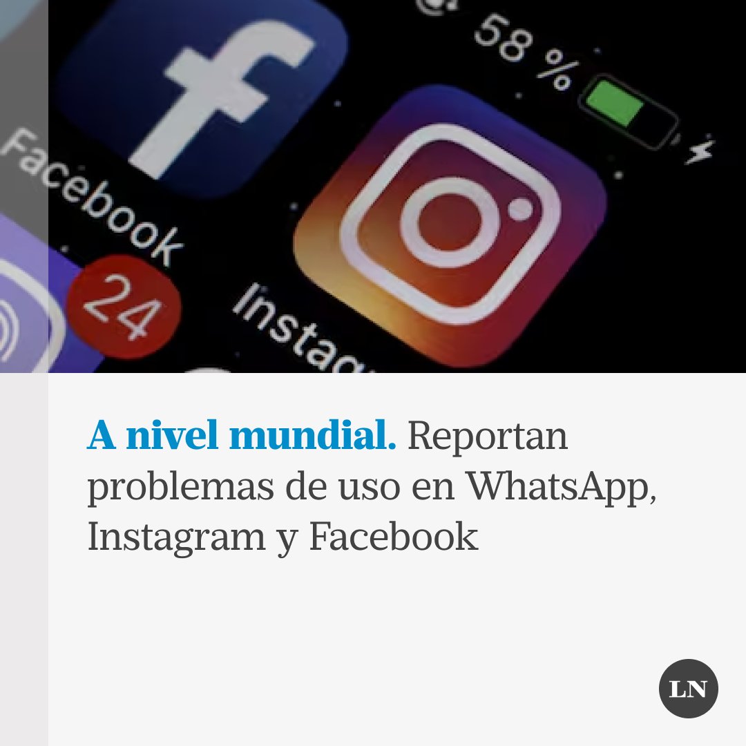 LANACION's tweet photo. Los usuarios reportan problemas para usar WhatsApp, Instagram y Facebook a nivel mundial; se desconocen las causas de la falla, que hace que estas aplicaciones funcionen de forma intermitente
https://t.co/H13J9B6QTz https://t.co/ZUNcsDwOvF