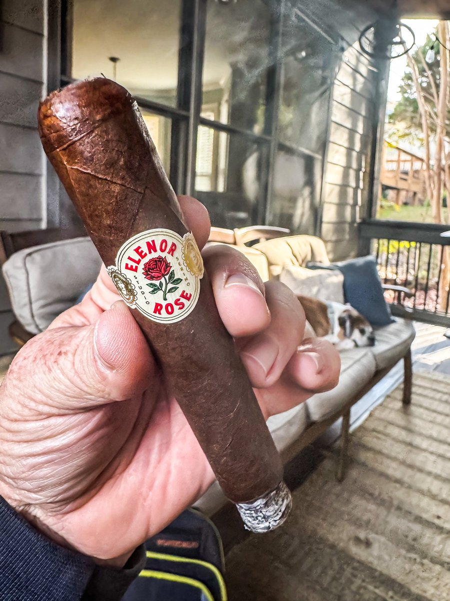 Windy afternoon on the porch but  I’m going to brave it, have a #cigar, and finish up some work.  <a href="/SerinoCigarCo/">Serino Cigar Co.</a> #ElenorRose is today’s selection.  Excellent!  #nowsmoking #CigarsOnX #CigarLife #BOTL