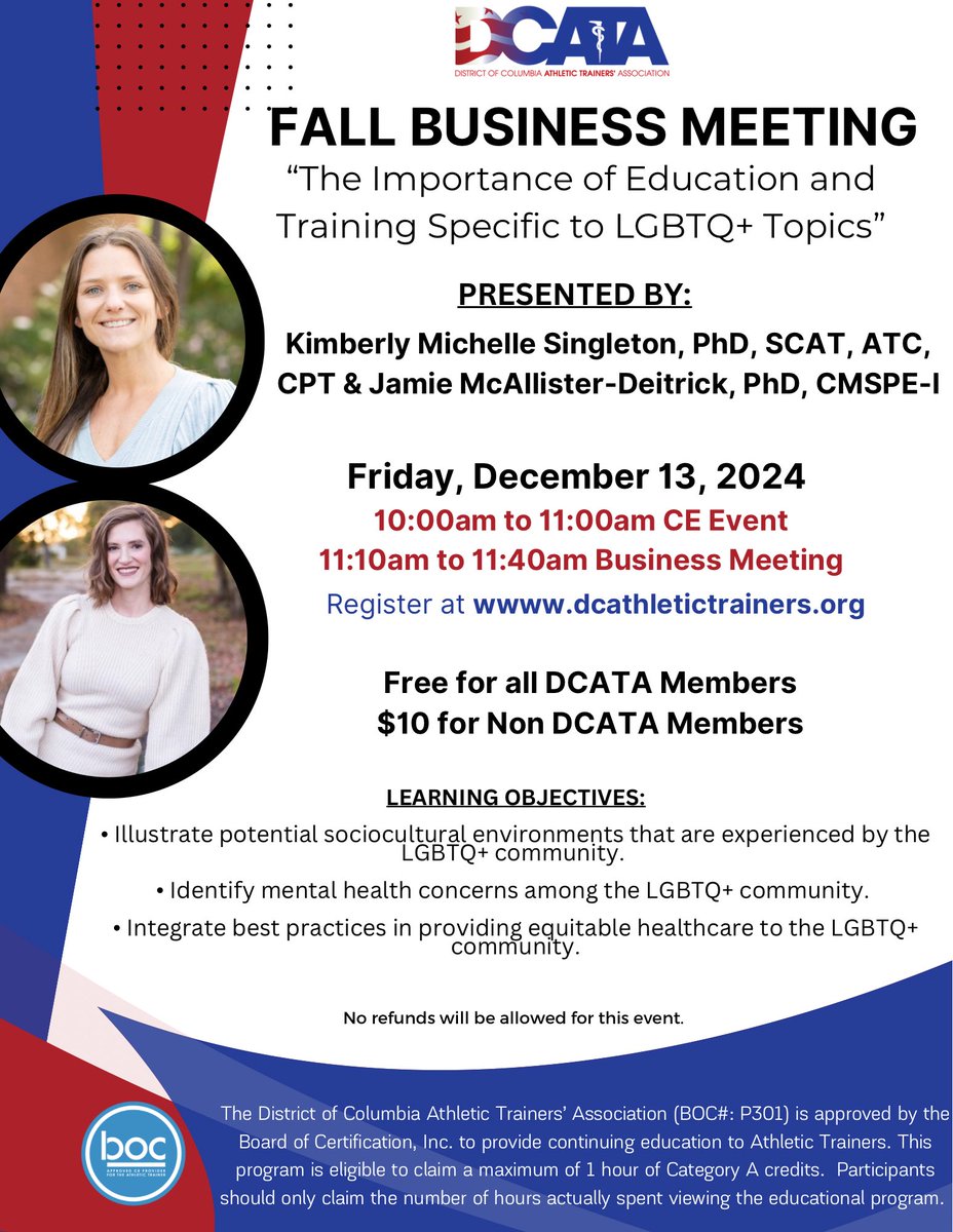 Join us this Friday at 10am for our 2024 DCATA Fall CE Event and Business Meeting. 

Registration link is in our bio and on our website.