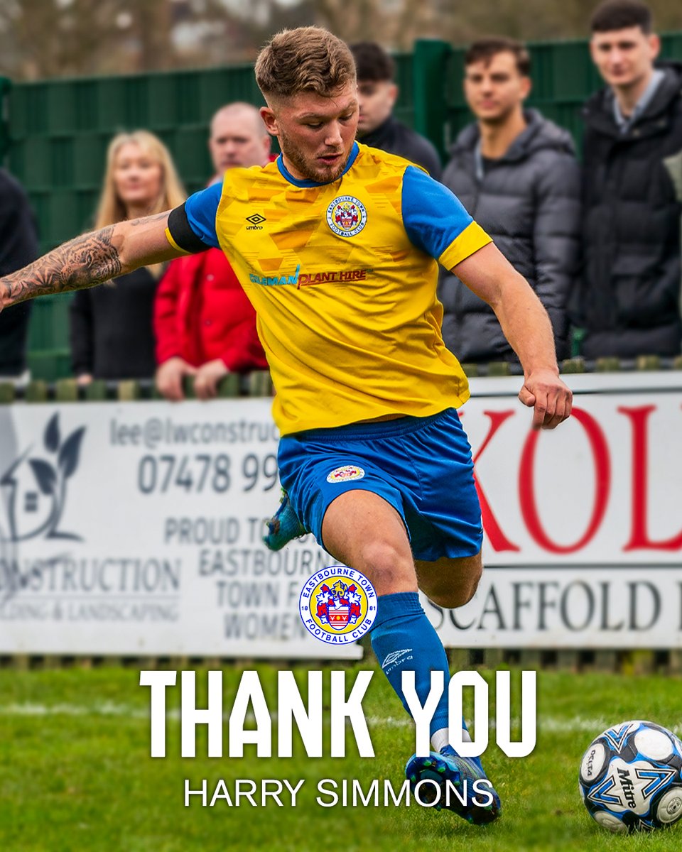 eastbournetfc's tweet photo. We can confirm Harry Simmons has decided to leave the club in pursuit of regular football.

Harry joined us at the start of Jude's reign in 2022 and played a key role in our playoff-winning season.

We thank Harry for his dedication and wish him every success in the future.💛💙 https://t.co/n62vb0aEIv