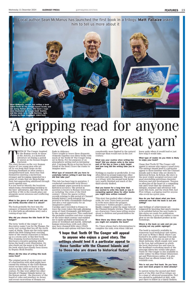 Lovely interview  by <a href="/matt_fallaize/">Matt Fallaize</a>  with Sean McManus about his new book ‘The Teeth of the Conger’ - an historical adventure with strong  Channel Islands focus. Excellent cover by Steve Harrison and I’m honoured to have been asked to create the maps.