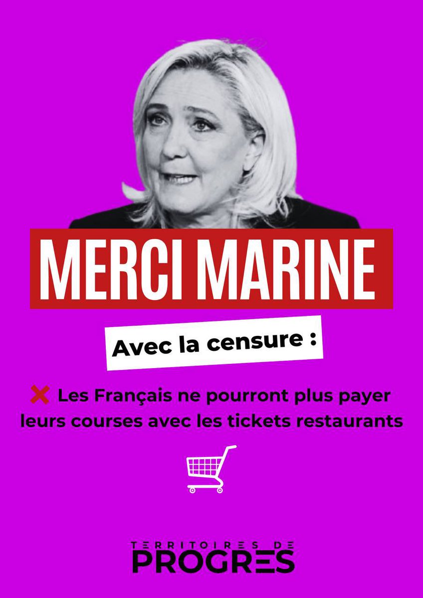 MERCI MARINE ‼️
Avec la #censure :
❌Les Français ne pourront plus payer leurs courses avec les tickets restaurants.