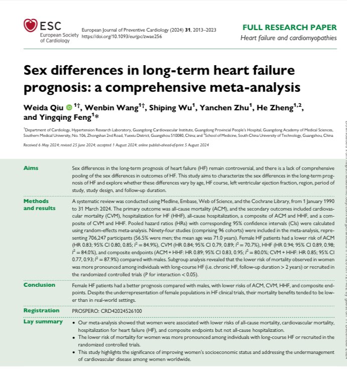 Is Heart Failure in women different? Are #women being treated similarly to men? Read my commentary <a href="/escardio/">European Society of Cardiology</a> about a revent study in EJPC <a href="/EJPCEiC/">EJPC Editor-in-Chief</a> but in short

WE ARE UNDER-TREATING WOMEN! 

Time they do better!

escardio.org/Sub-specialty-…

#EPeeps #prevention #heartfailure