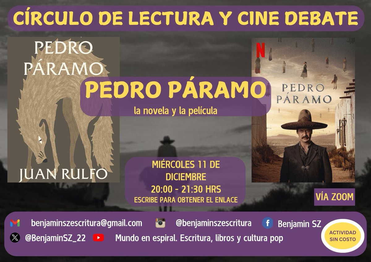 BenjaminSZ_22's tweet photo. ¡Nos vemos al ratito para platicar de la novela y la nueva película de Pedro Páramo!

Escriban para que les mande el enlace 😊 https://t.co/vEvUCrslS1