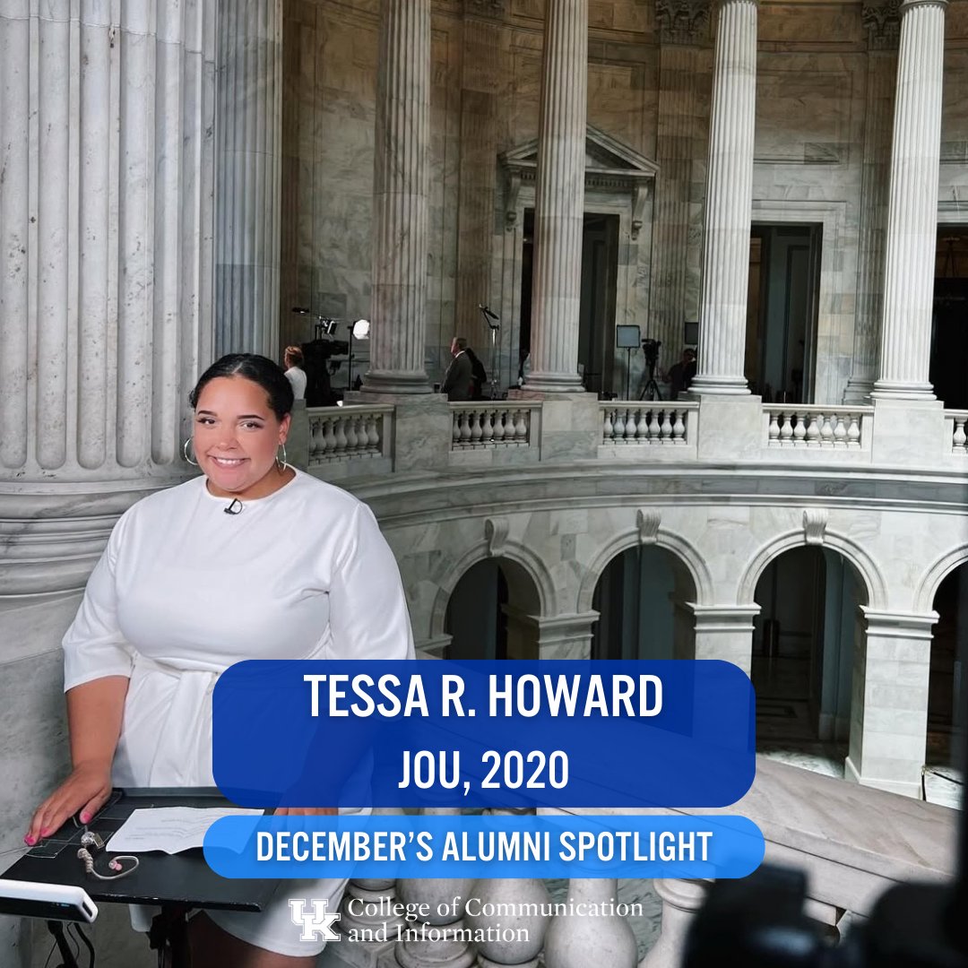 uk_ci's tweet photo. Introducing our December alumni spotlight! Tessa R. Howard (@TessaRHoward), a 2020 @UKJAMschool graduate who works as a communications specialist at the Administrative Office of the Courts! 🏛 Read more about her story here 👏: https://t.co/inTPVfZvNY https://t.co/FVv8RPLEpP