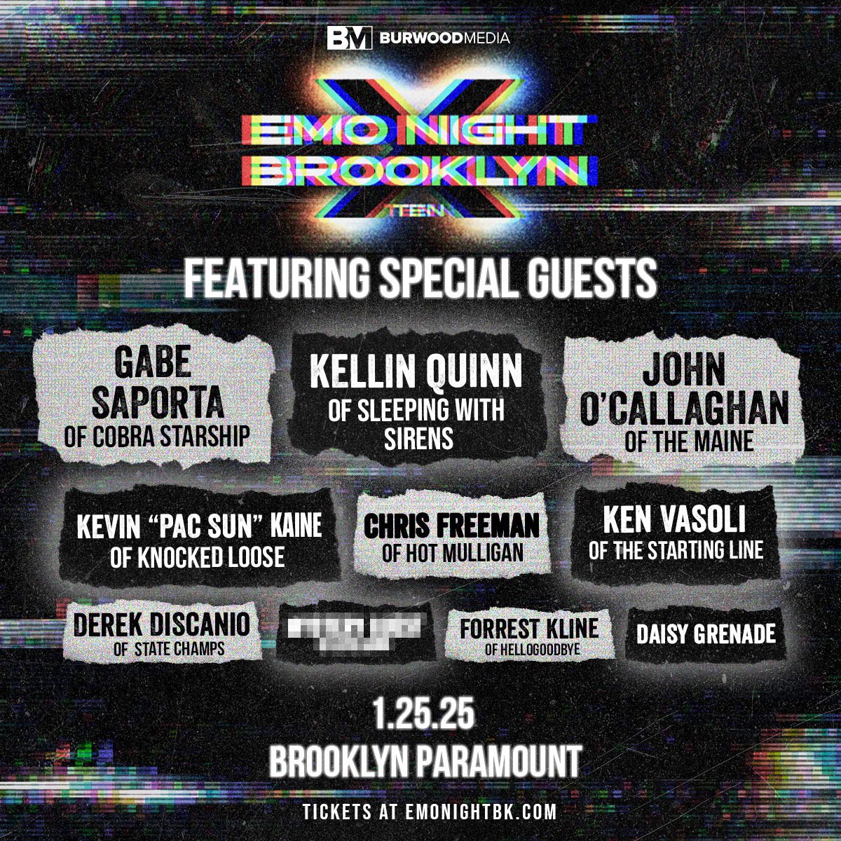 TheGunzShow's tweet photo. SURPRISE!  Thank you for making us at @EmoNight_BK have the best 10 years of our lives. As a thank you, we felt like throwing a party and bringing along some of our friends from @CobraStarship @themaine @knockedloose @thestartingline @State_Champs @Kellinquinn and more!  BALLIN https://t.co/n8uNfm83d3