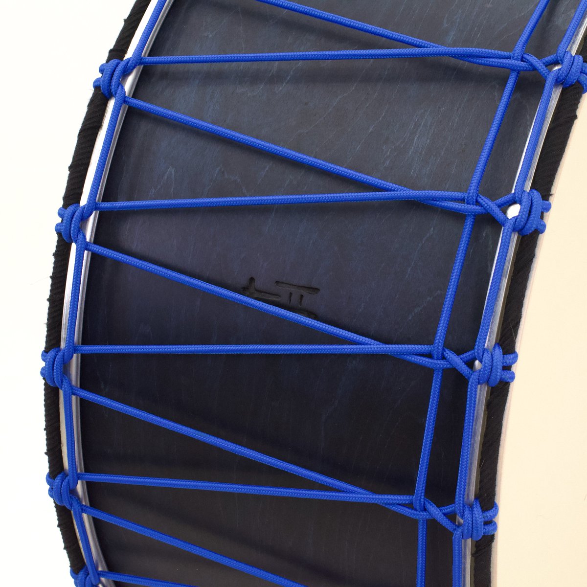 TreeHouseDrums's tweet photo. "Black. Well, Black at a distance, but maybe kinda blue up close. With blue rope" became a custom color mix just right for this artist. With a more-manageable 12" depth, this guy's easy to get around and sounds huge! 12x24; plied maple; satin wax. #customdrums #treehousedrums https://t.co/NGi4C3b4Y8