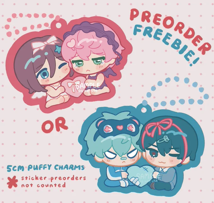 Designed some silly alnst puffy charms that will be given to any shop orders with preorder items! (sticker preorders do not count)If you spend above $80 on your preorder you can guarantee both designs! 