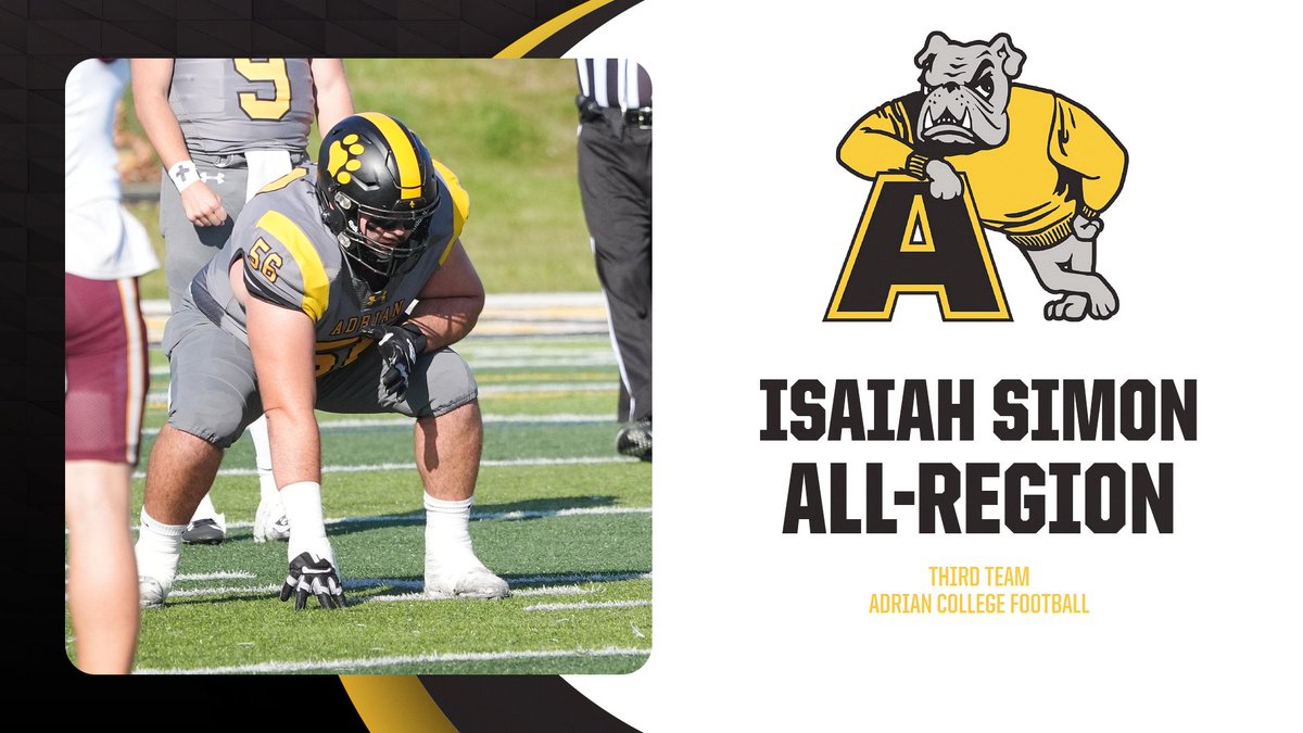 Isaiah Simon of the <a href="/AdrianCollegeFB/">Adrian College Football</a> team earns Third Team All-Region honors by d3football.com

📰tinyurl.com/3y92ka5h

#d3fb #d3football #GDTBAB