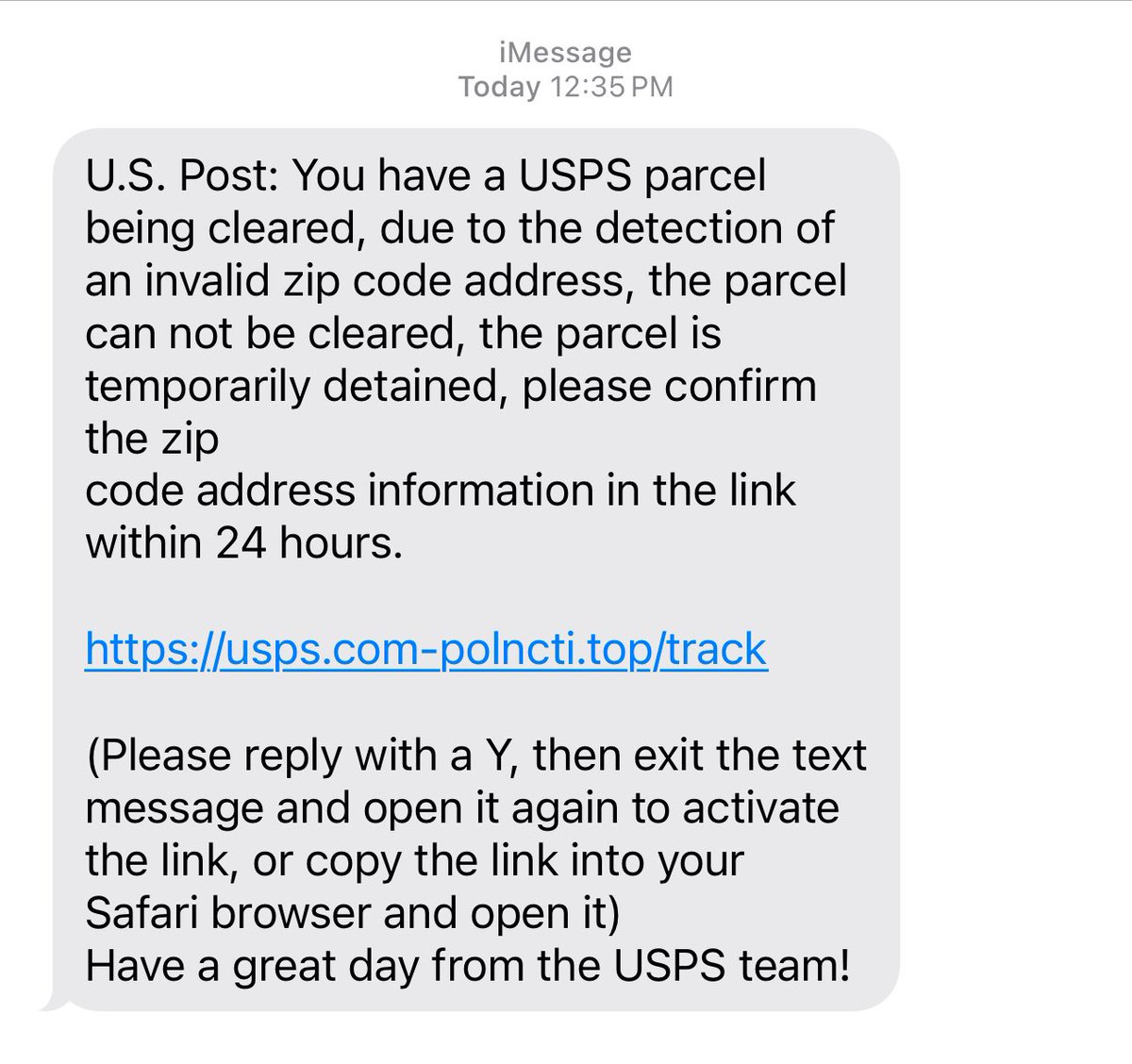 MsKPalma's tweet photo. @USPS scam alert! I did indeed ship a package, here’s the txt I received and the website it leads to. https://t.co/ij4Zhe4byQ
