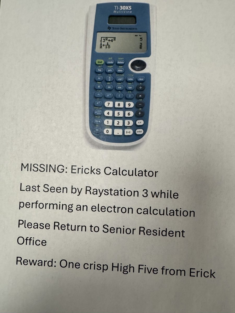 UToledoMedPhys's tweet photo. Please help! Our resident cannot function without his ABR-approved calculator! https://t.co/XmNnujhBDV