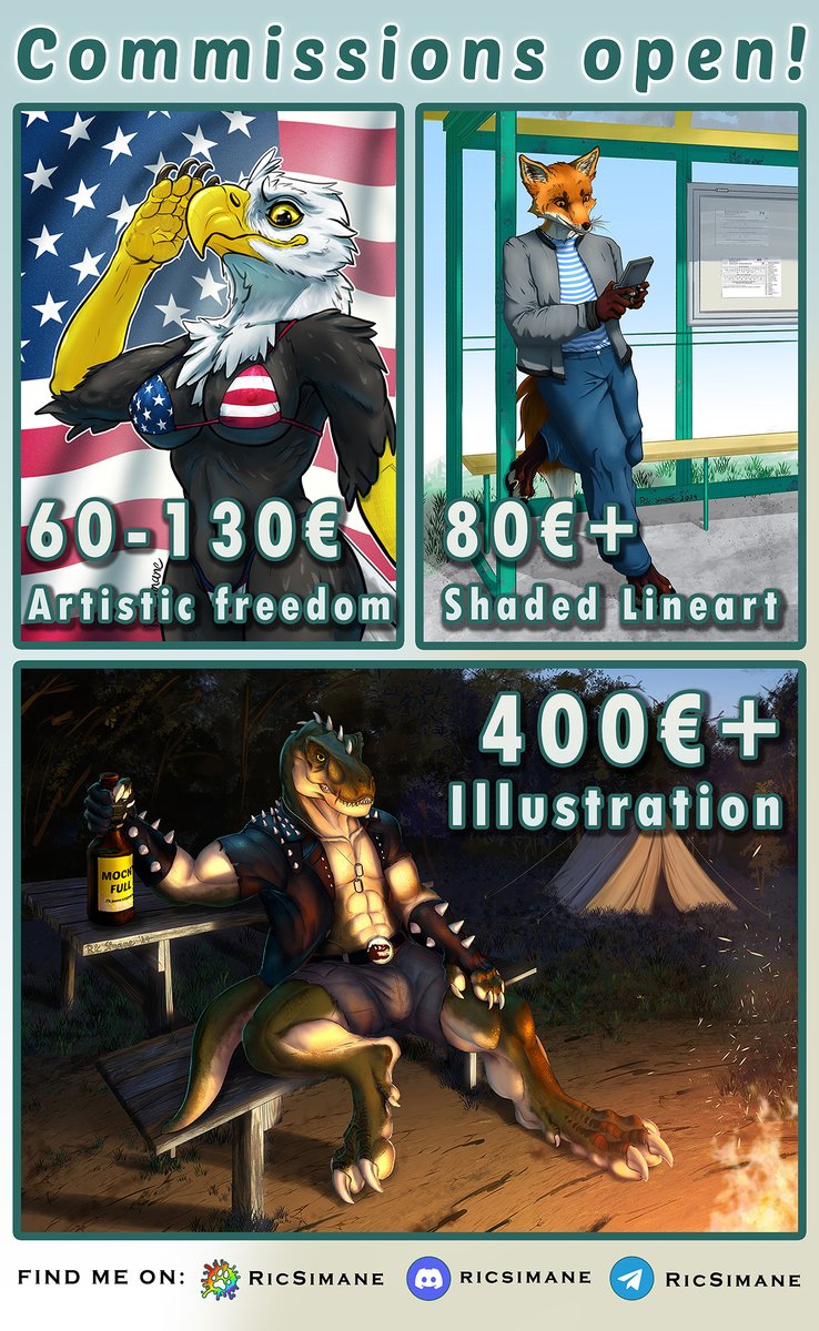 RicSimane's tweet image. ‼ COMMISSIONS OPEN‼️

I&apos;ve heard the feedback and did a total overhaul of the commission types on the price list. Just 3 simple categories now. More details in the 🧵
