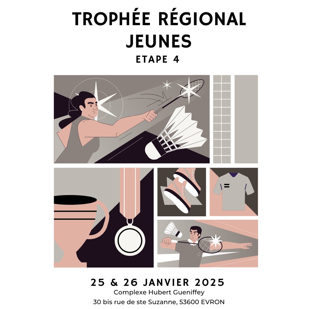 🏸  Trophée Régional Jeunes - Etape 4

La quatrième étape du Trophée Régional Jeunes pour la saison 2024/2025 se tiendra le 25 &amp; 26 janvier 2025 à Evron (53)

👉  Inscriptions : swll.to/CTAVTqY

Merci à notre partenaire +2Bad Nantes

#badminton