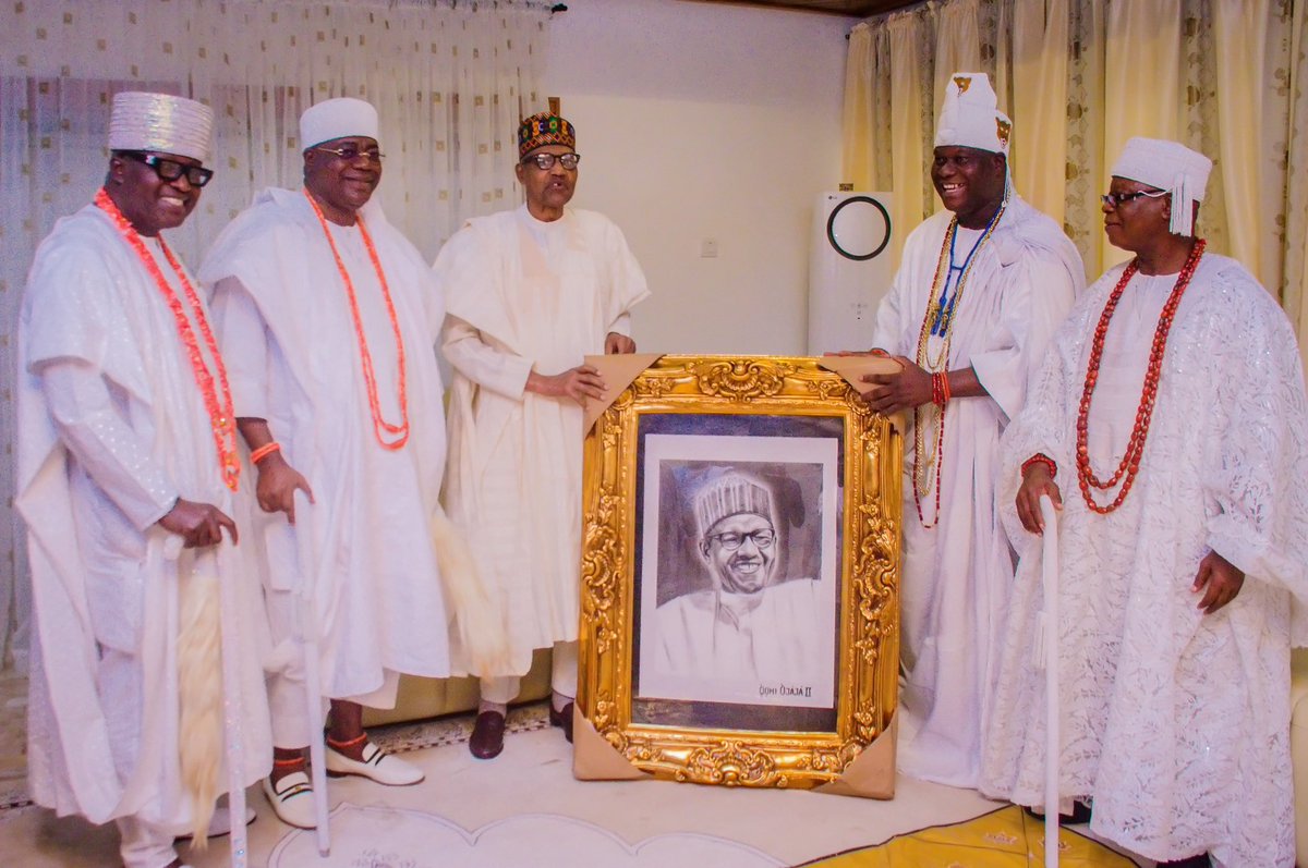 Ooni Adeyeye Enitan Ogunwusi CFR, Ooni of Ife on a visit to former Nigerian President, Muhammadu Buhari in Daura today.