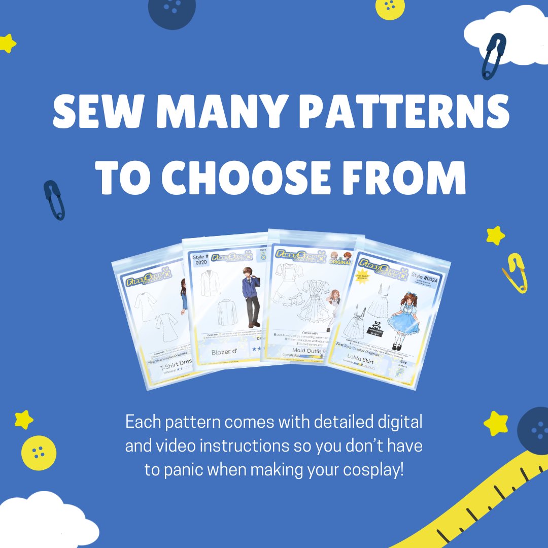 1stStopCosplay's tweet photo. Order now or regret it later! Our sewing patterns come with step-by-step digital and video instructions so you don't have to panic while making your cosplay for ALA ✨️ Visit https://t.co/gUnvHklS2o to learn more!

#animelosangeles  #concrunch #sewingpattern https://t.co/OePiHVYhUD
