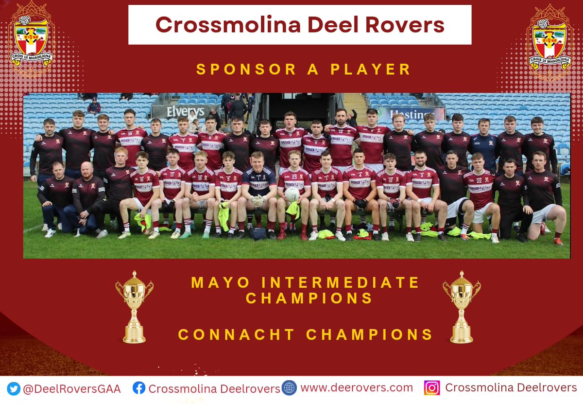 CrossmolinaGAA (@deelroversgaa) on Twitter photo 🚨 <a href="/DeelRoversGAA/">CrossmolinaGAA</a> Sponsor A Player 🚨
Roll on January 🇲🇹 As we continue our preparation we are excited to launch our Sponsor a Player Fundraiser ⚽️
If you would like to Sponsor a Player please contact the following for more detail ☎️
Martina Hegarty (087 9148111)
Mike 🚨 <a href="/DeelRoversGAA/">CrossmolinaGAA</a> Sponsor A Player 🚨
Roll on January 🇲🇹 As we continue our preparation we are excited to launch our Sponsor a Player Fundraiser ⚽️
If you would like to Sponsor a Player please contact the following for more detail ☎️
Martina Hegarty (087 9148111)
Mike