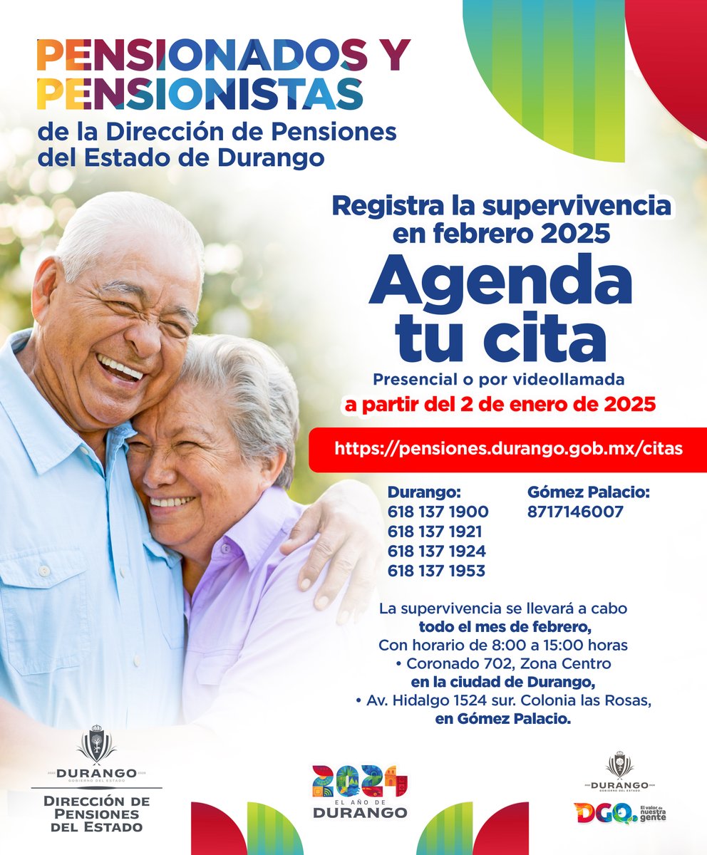 dpedgo's tweet image. Recuerda para este febrero del 2025 es el mes para acudir a tu supervivencia sólo para Pensionados y Pensionistas de la Dirección de Pensiones del Estados de Durango puedes hace tu cita en pensiones.durango.gob.mx/citas/index.ht…