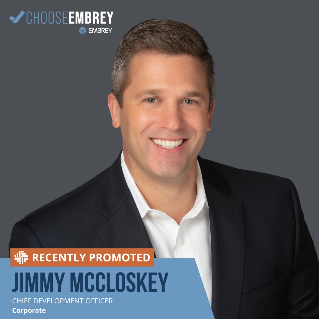 EMBREY is pleased to announce Jimmy McCloskey's promotion to Chief Development Officer, a new role recognizing Jimmy’s exceptional leadership and impact. 

Read More Here: bit.ly/4feWdsn

#LeadershipAtEMBREY #TeamEMBREY #MultifamilyRealEstate #PromotionAnnouncement