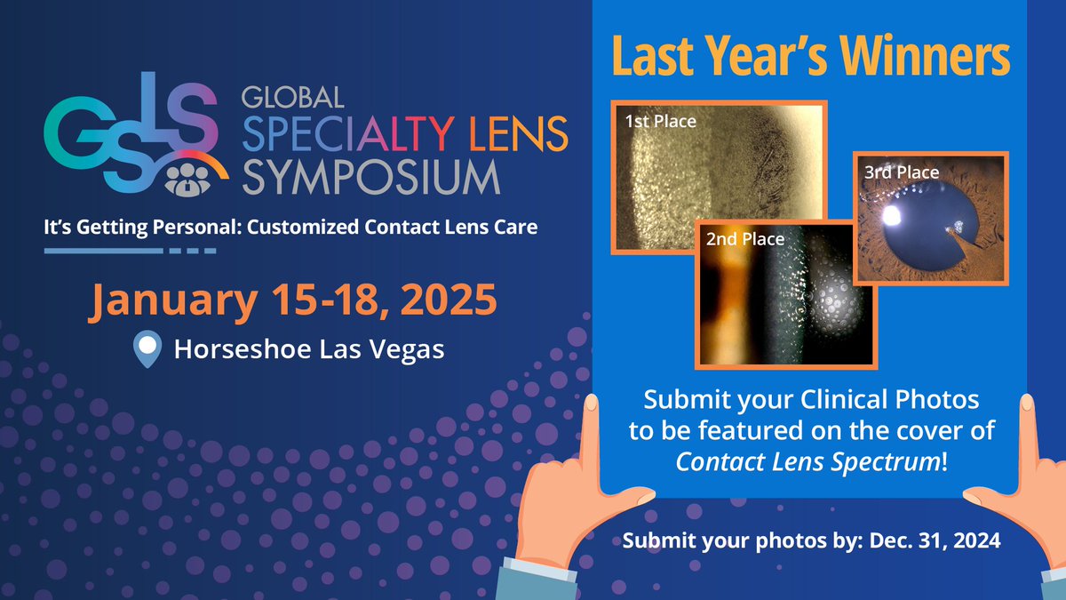 Exciting news! The Photo Contest is back for #GSLS2025! Showcase your best clinical images from your practice for a chance to be featured on the cover of Contact Lens Spectrum. Don't miss out—submit your entries by December 31, 2024!
Submit here: bit.ly/4fwOhDh