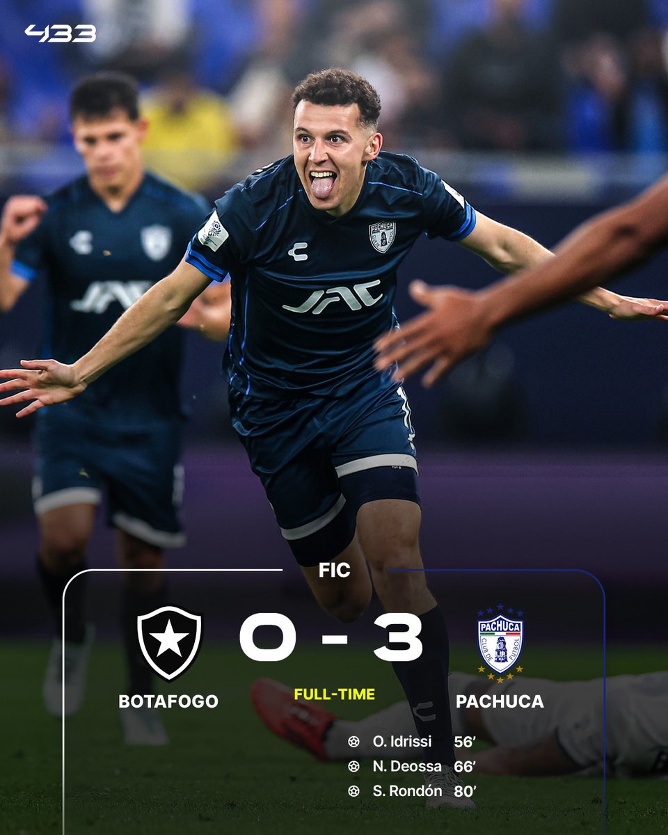 433's tweet photo. Pachuca 𝐇𝐀𝐌𝐌𝐄𝐑 Botafogo to reach the semi-final of the Intercontinental Cup 🇲🇽🏆 https://t.co/8gPJFiyoMn
