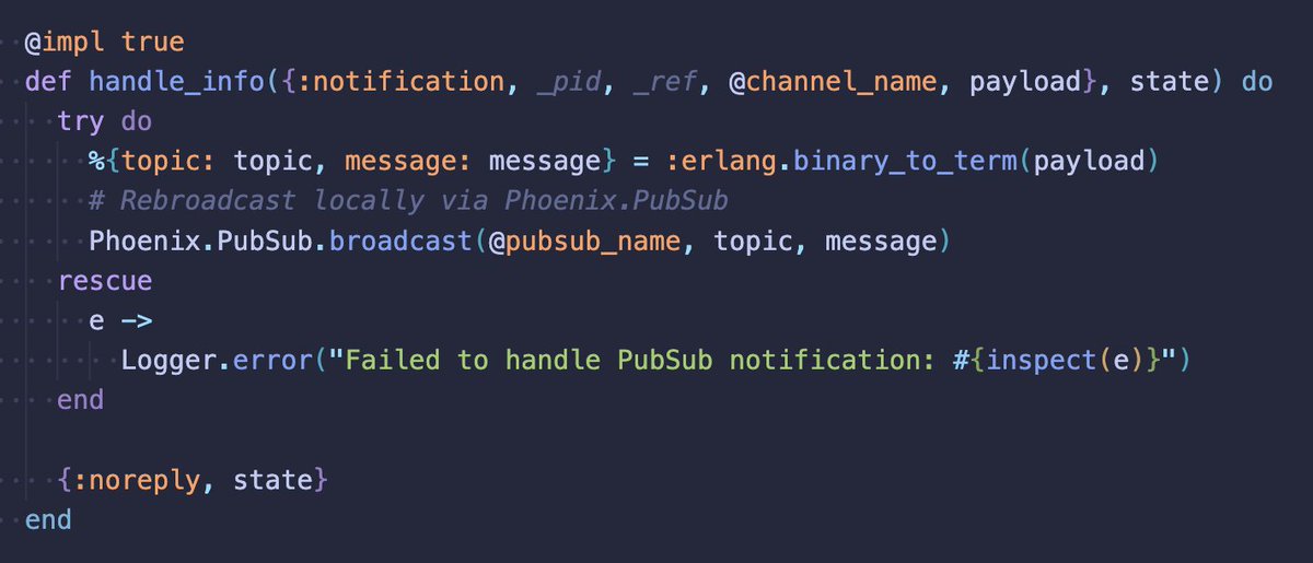 You might not need to cluster your <a href="/elixirlang/">The Elixir programming language</a> nodes. If all you need is pub/sub across nodes, it's really easy to use a combo of Postgres listen/notify and Phoenix.PubSub for this:

The strategy is to use Phoenix.PubSub to handle subscriptions and broadcasts on the local node.