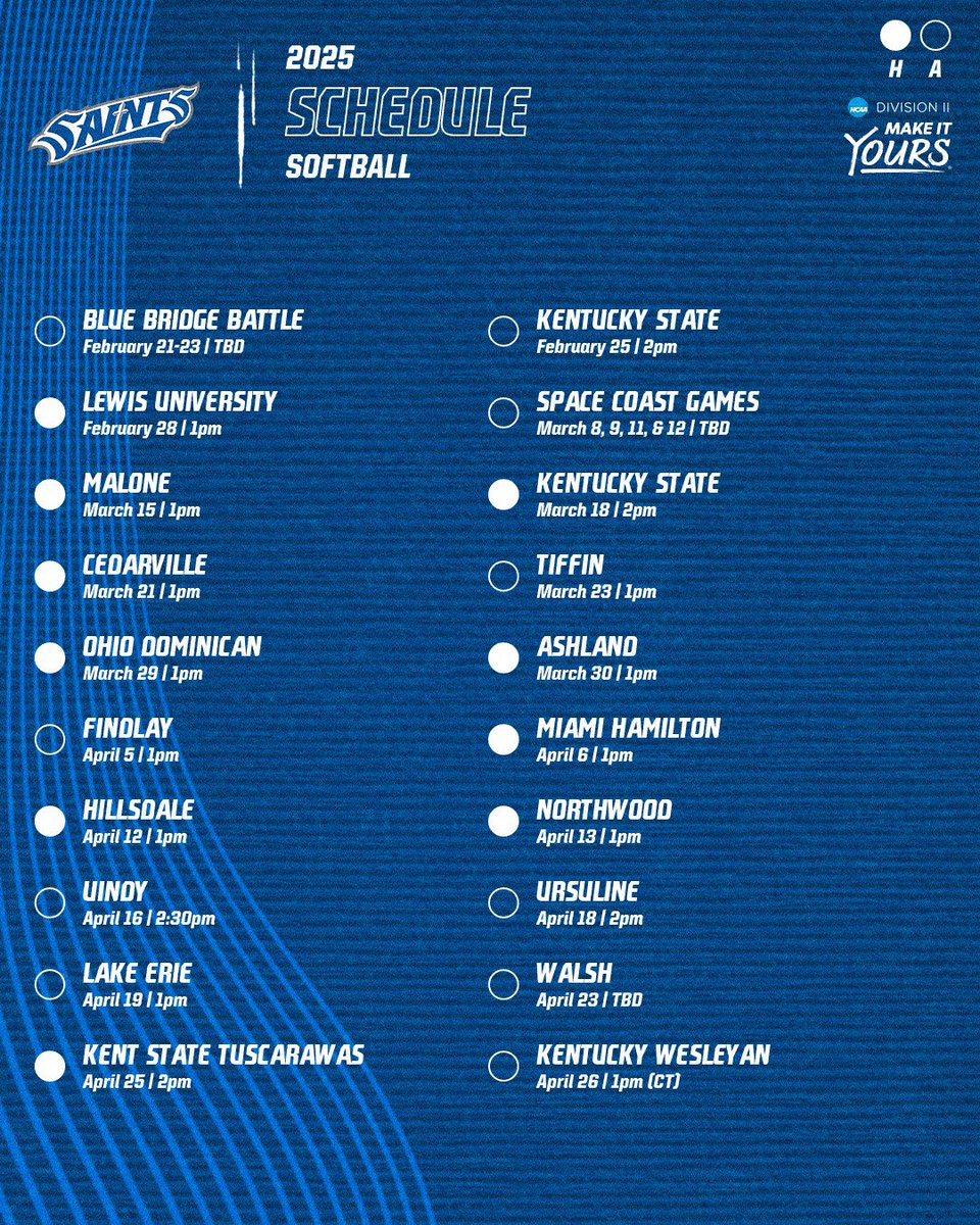 TMU_Softball's tweet photo. 2025 Softball Schedule
#letsgosaints https://t.co/F5xdn78bgX