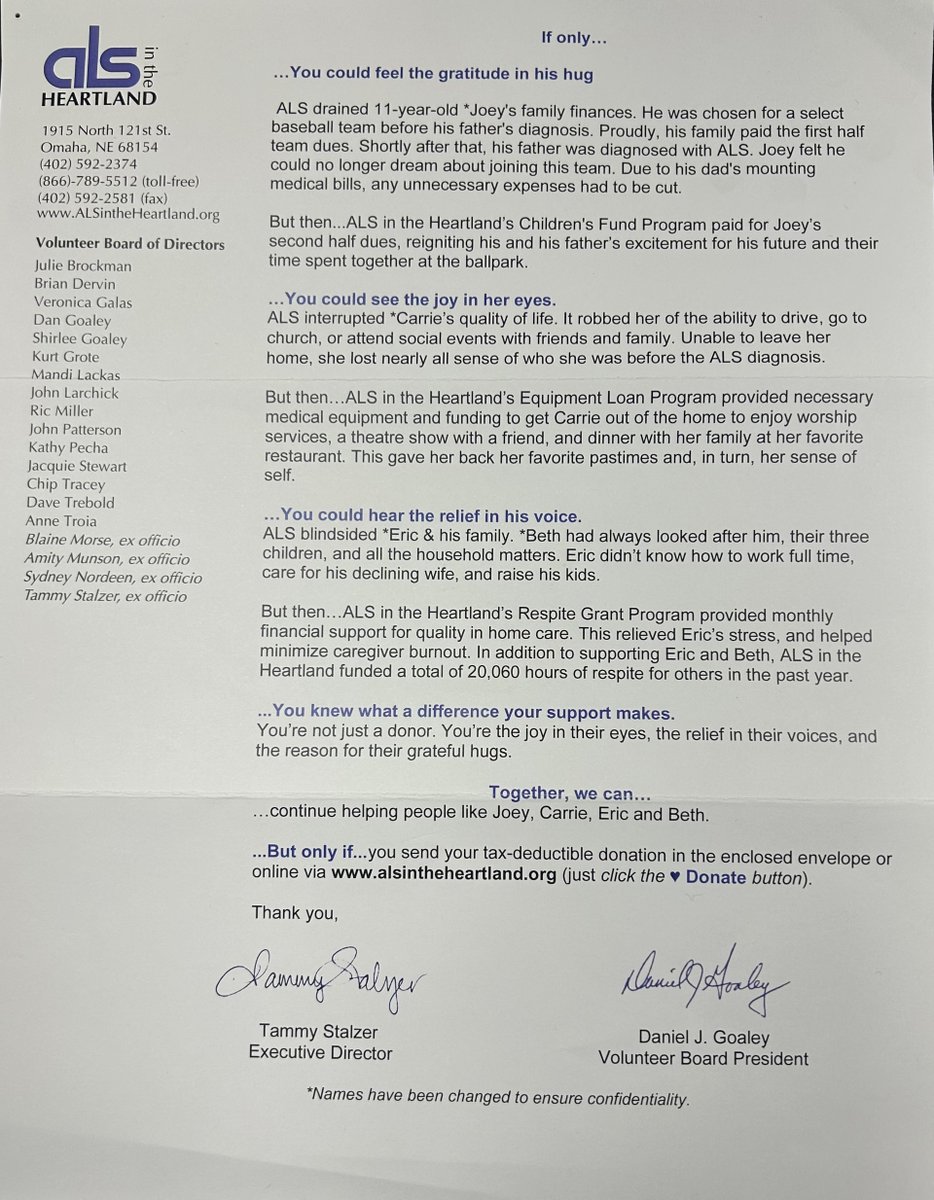 If only...those of you who have already donated to our annual appeal understood the impact of your generosity.
If you haven't yet donated and want to, you can give online at alsintheheartland.org/how-to-help/do…
Together, we can make a difference!