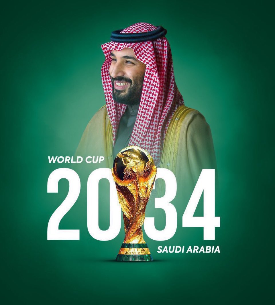 رؤية وطموح .. فوق هام السحب 🇸🇦 

- نبارك للشقيقة الكبرى #المملكة_العربية_السعودية  فوزها بتنظيم بطولة #كاس_العالم_2034 
- اختيار المملكة لتنظيم هذا الحدث العالمي دلالة على الثقة الدولية بامكانيات السعودية وخبراتها الواسعة في استضافة الفعاليات العالمية
- كل التوفيق والنجاح للأشقاء
