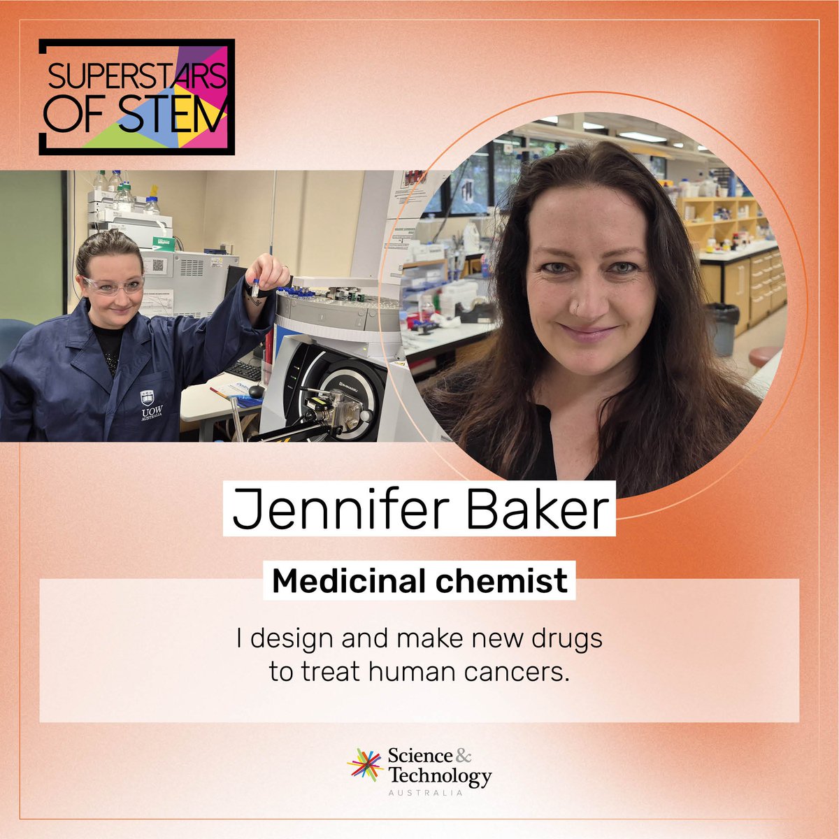 DrJenRBaker's tweet photo. Beyond excited to be one of the #superstarsofstem for 2025-2026 with @ScienceAU. Can't wait to share my research with the public and the next generation of amazing scientists! #uow #molhorizons https://t.co/zXFSyoYc3R