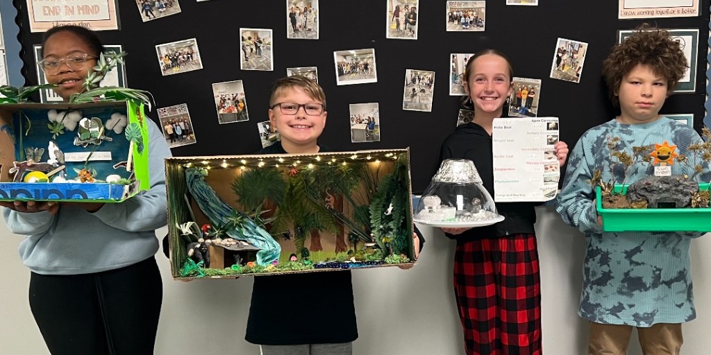 🔬 Science in action at Maple Grove Elementary! 5th-grade students worked hard to create unique, sustainable ecosystems to demonstrate how energy moves through nature. Check out their amazing designs! ☀️🌱  #WeAreWaukee