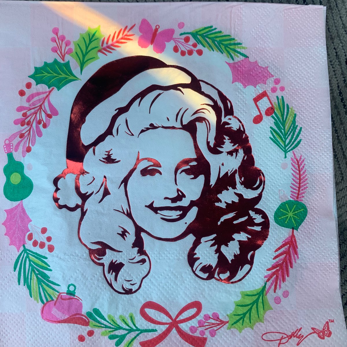 If anyone is struggling during this time of year…seeing a <a href="/DollyParton/">Dolly Parton</a> #Christmas napkin might just be of assistance.

Y’all remember that you’re doing great, we’re proud of you, &amp; that J&amp;B loves ya.