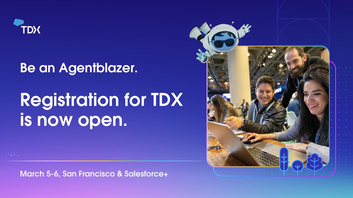 Registration for #TDX25 is now open! Gain the critical skills you need to succeed in the agent era.
Save your spot: ➡️ sforce.co/49xs9XN