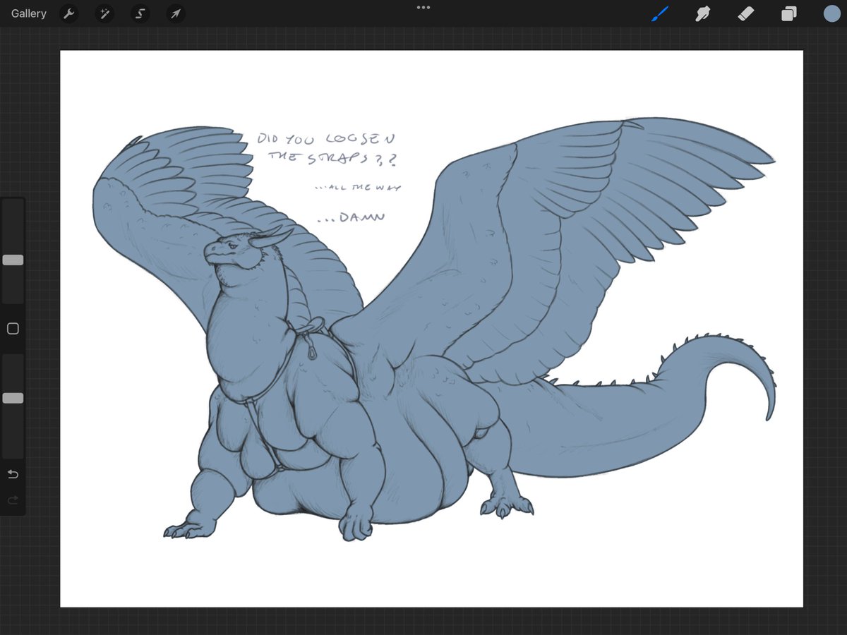 I've been in a big saphira mood this past week, couldn't stop thinking about my first...dragon crush..I need to read it again, but for now, knowing her personality...she should get lovely and draconically fattened~
lil WIP there, continuing a sketch from my partner Mazh~