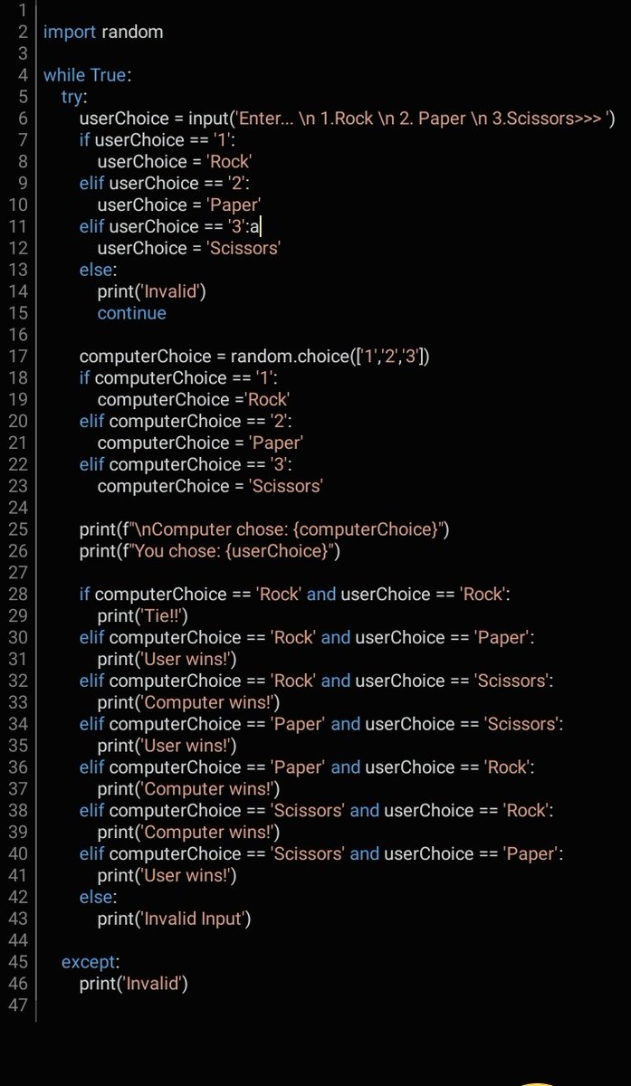 tumi0106's tweet photo. I created a Rock, Paper, Scissors game on my phone! 📱 It was a challenging experience, but I'm proud of the outcome. Your advice and feedback would be much appreciated! #python #programming #gamedev https://t.co/a2QqreIIps