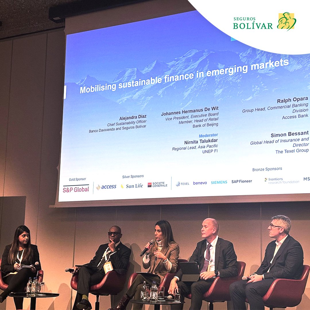 SegurosBolivar's tweet photo. Alejandra Díaz, nuestra Directora de Sostenibilidad, participó en el #GlobalRoundtable de @UNEP_FI
En su panel se destacó la necesidad de movilizar 574 mil millones de dólares anuales para que las economías de países emergentes alcancen sus metas climáticas. 🌱🌎 https://t.co/vpZzomUXRl