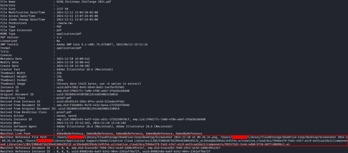 LaosDeChat's tweet photo. @GCHQ Bit of information disclosure on your PDF file, not very christmassy of you guys https://t.co/UgjAQV4a1h