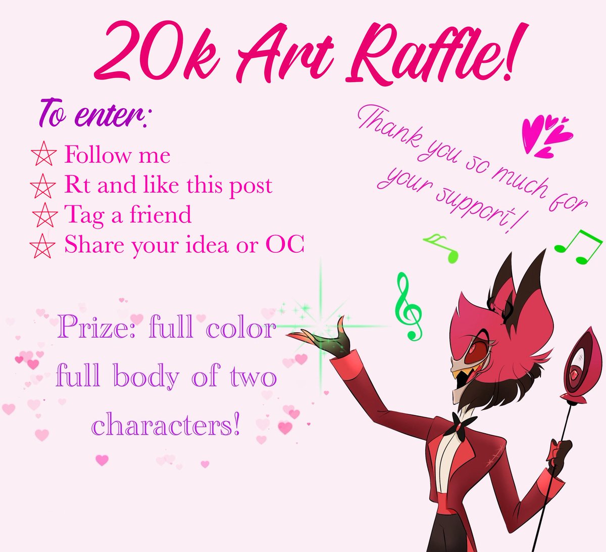 ART RAFFLE READY!😍✨🎉
It will active till January 7th included. Winner will be announced January 8th🥰 
Thanks everyone for all your love and support!🥹😘
#HazbinHotel #Alastor #HazbinHotelAlastor #artraffle