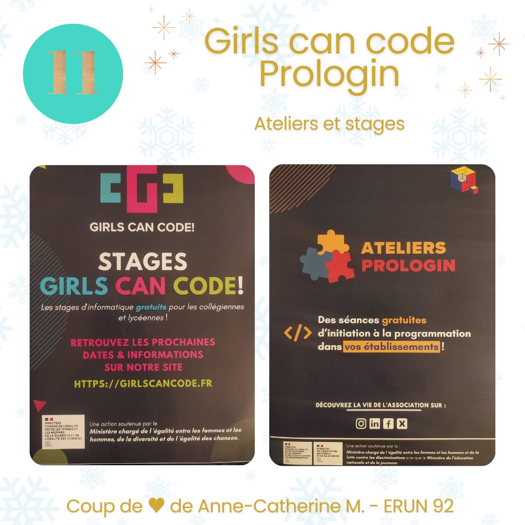 ✨PÉPITE 11 – Girls can code - Prologin✨

Anne-Catherine #ERUN92 met aujourd’hui en lumière l’association <a href="/Prologin/">Prologin - Girls Can Code!</a> et ses stages d’initiation à la programmation #GirlsCanCode, accessibles dès le CM1 👩🏽‍💻👩🏾‍💻👩🏿‍💻

🔗acver.fr/pepites2024
Case 11