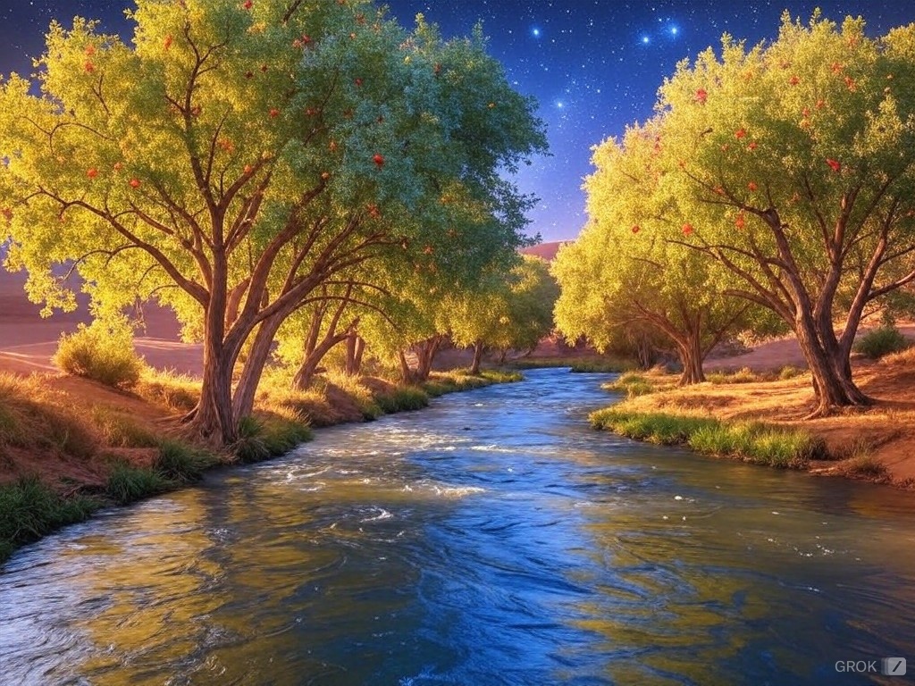 directorcrystal's tweet photo. “But blessed are those who trust in the Lord and have made the Lord their hope and confidence. They are like trees planted along a riverbank, with roots that reach deep into the water. Such trees are not bothered by the heat or worried by long months of drought. Their leaves stay green, and they never stop producing fruit.” Jeremiah 17:7-8 

Image by @grok