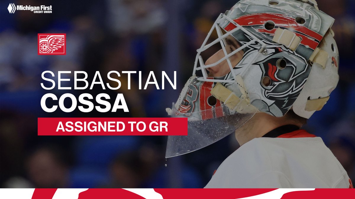 DetroitRedWings's tweet photo. UPDATE: The #RedWings have assigned goaltender Sebastian Cossa to the AHL’s Grand Rapids Griffins. https://t.co/Dh1YgEhNRC