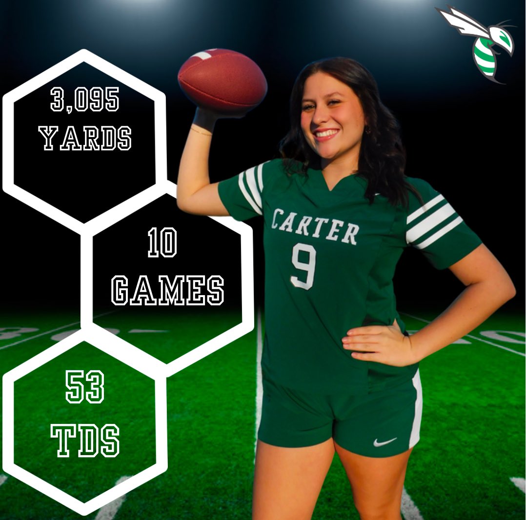 CarterFlag's tweet image. Final stats for our QB. Proud of this girl for being a leader on the field and taking charge with the offense. She threw the ball all over the field and also connected with several different receivers for TDs.