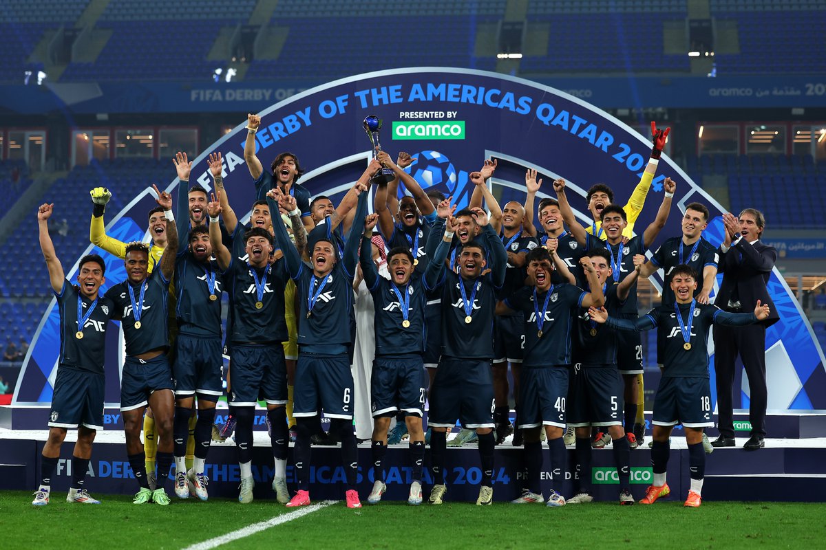 FIFAcom's tweet photo. CF Pachuca are FIFA Derby of the Americas champions! 🏆

After beating Botafogo, they will now face @AlAhly in the FIFA Challenger Cup this Saturday — with the winner progressing to the FIFA Intercontinental Cup Final on 18 December.

Congratulations, @Tuzos! 👏 https://t.co/HqwrVElsxX