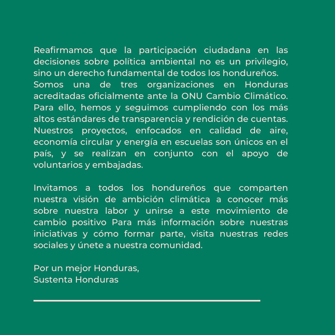 Ante las recientes declaraciones realizadas por los titulares de la Secretaría de Recursos Naturales y Ambiente en el programa Frente a Frente, Sustenta Honduras hace presente el siguiente comunicado.