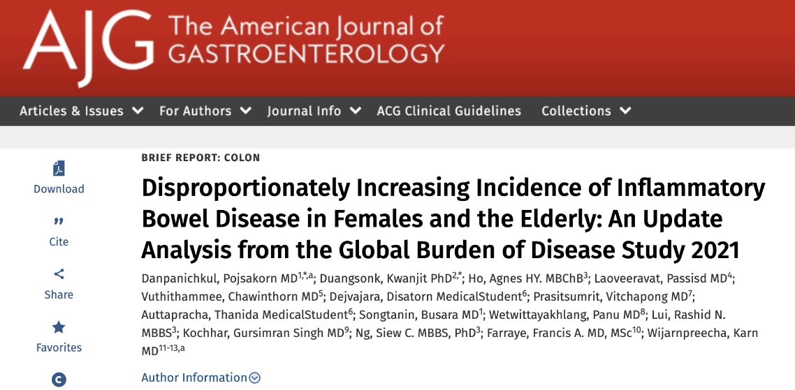 Pojsakorn Dan Danpanichkul, MD (@pojsakorndan) on Twitter photo 🔥New article published in <a href="/AmJGastro/">AJG - The American Journal of Gastroenterology</a>
📈 IBD incidence is surging disproportionately affecting females and the elderly
⬆️ 75% of countries report rising incidence rates
shorturl.at/GL4pn
<a href="/FarrayeIBD/">Francis (Frank) Farraye, MD, MSc</a> <a href="/KarnJUVE/">Karn Wijarnpreecha</a> <a href="/Siew_C_Ng/">Siew Ng</a> <a href="/RashidLui/">Rashid Lui 雷諾信</a> <a href="/GKochharMD/">Gursimran Kochhar MD</a>
<a href="/ChawinthornV/">Chawinthorn Vuthithammee, MD</a> <a href="/ttuhscmed/">TTUHSC School of Medicine</a> 🔥New article published in <a href="/AmJGastro/">AJG - The American Journal of Gastroenterology</a>
📈 IBD incidence is surging disproportionately affecting females and the elderly
⬆️ 75% of countries report rising incidence rates
shorturl.at/GL4pn
<a href="/FarrayeIBD/">Francis (Frank) Farraye, MD, MSc</a> <a href="/KarnJUVE/">Karn Wijarnpreecha</a> <a href="/Siew_C_Ng/">Siew Ng</a> <a href="/RashidLui/">Rashid Lui 雷諾信</a> <a href="/GKochharMD/">Gursimran Kochhar MD</a>
<a href="/ChawinthornV/">Chawinthorn Vuthithammee, MD</a> <a href="/ttuhscmed/">TTUHSC School of Medicine</a>