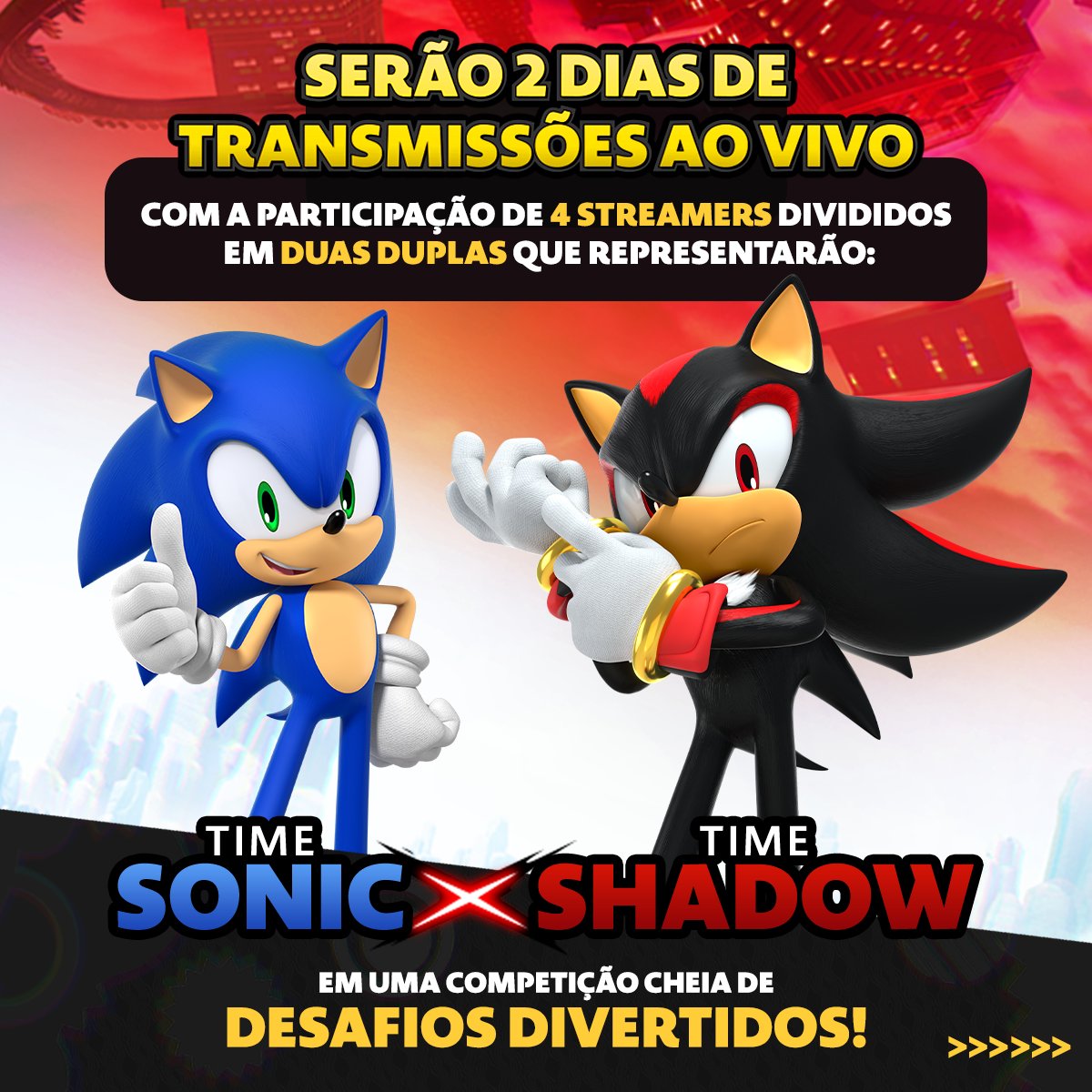 _sonic_brasil's tweet photo. 🚨 Prepare-se para a batalha épica! 🚨

Amanhã começa a competição entre o #TimeSonic e o #TimeShadow, cada um representado por 2 streamers incríveis! 🎮🔥

A dupla que acumular as melhores pontuações no desafio será a grande campeã, mas você também pode entrar na disputa e ganhar prêmios!

Como participar:
1️⃣ Adquira o jogo Sonic X Shadow Generations (se ainda não tem, corre!).
2️⃣ Poste nas suas redes sociais (Instagram - post e perfil aberto, TikTok ou Twitter/X) um momento especial do jogo: pode ser seu melhor tempo ⏱️, uma cena épica 🎥 ou o que mais gostou.
3️⃣ Use a hashtag do seu time favorito: #TimeSonic ou #TimeShadow.

*Valem participações até sexta-feira (20/12) às 08h da manhã (horário de Brasília).
📢 O resultado será divulgado na sexta à noite no nosso Instagram oficial.

Prontos para mostrar de que lado estão? 💙🖤 Vamos nessa!
