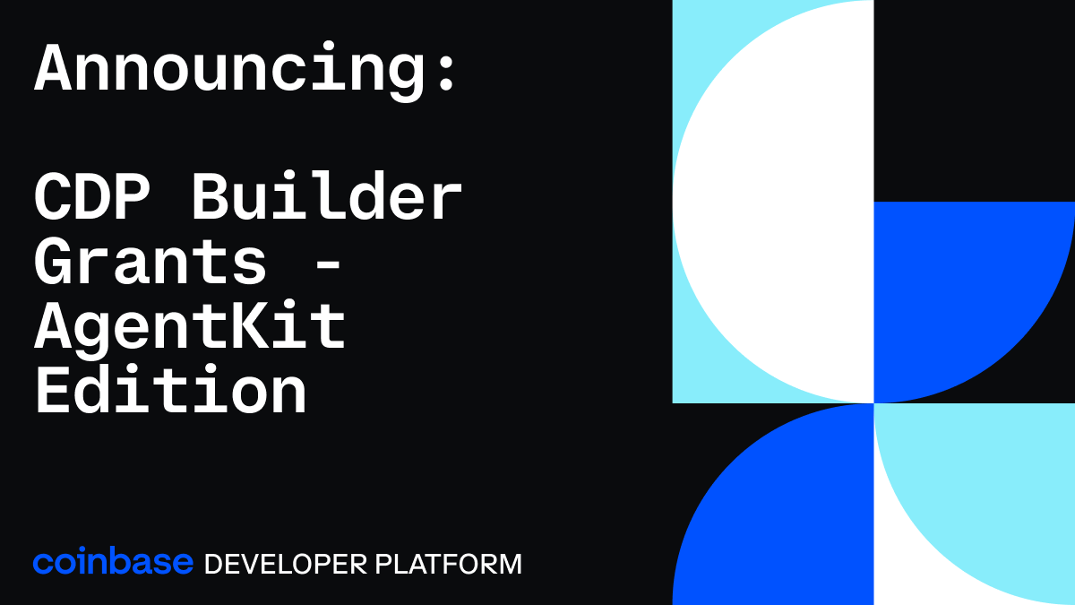 CoinbaseDev's tweet photo. Introducing December CDP Builder Grants: AgentKit Edition!

$30k in grants. 10 winners. Awesome agents.

Questions? Ready to apply? Need inspiration? 
Read more ⬇️ https://t.co/jRLLMqMt6b