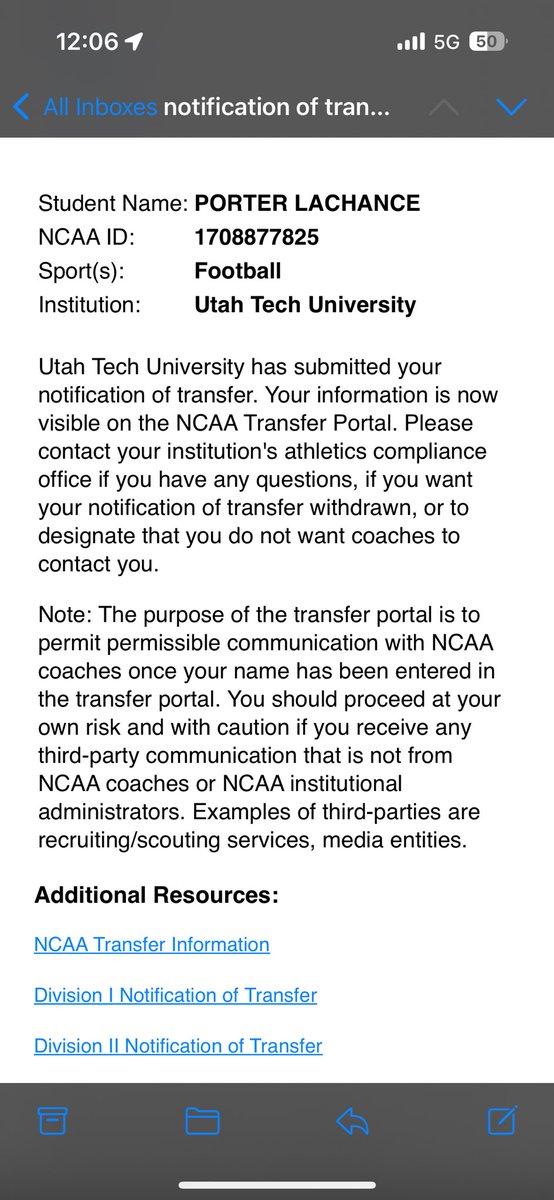 Very grateful for my time here at Utah tech and to announce that I have entered the transfer portal, all recruiting is open
