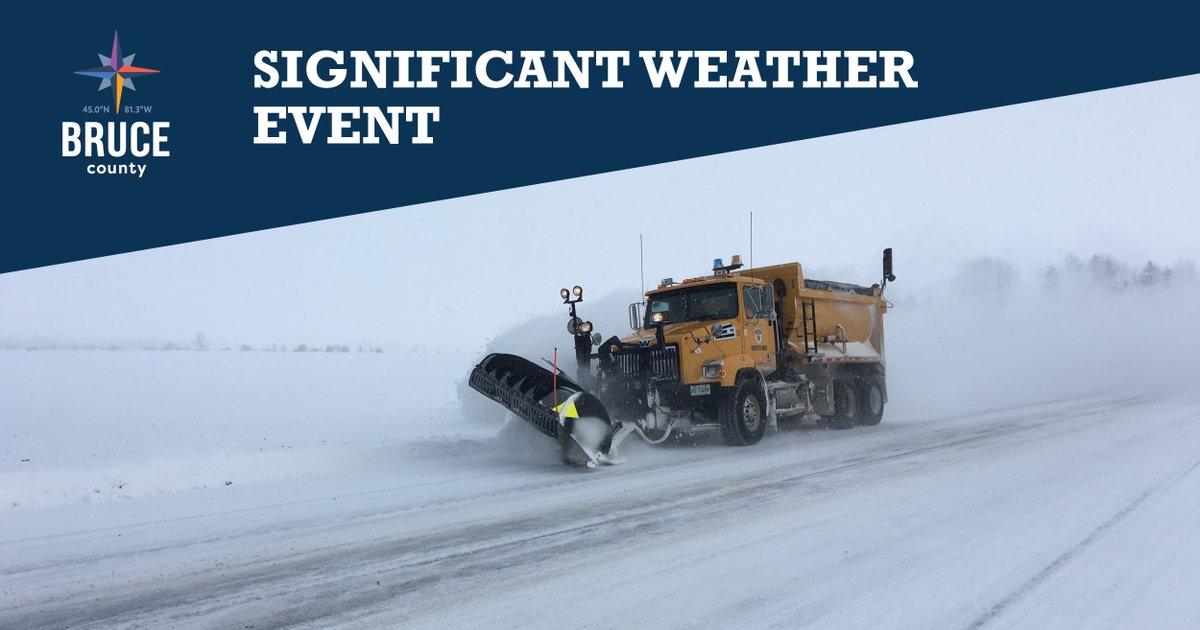 NOTICE: Bruce County has declared a Significant Weather Event (Dec 11, 2024) due to forecasted or observed weather conditions. Use caution when travelling on County roads. It may take longer than usual to bring road conditions back to a state of repair >> brucecounty.on.ca/news/2024-dec-…