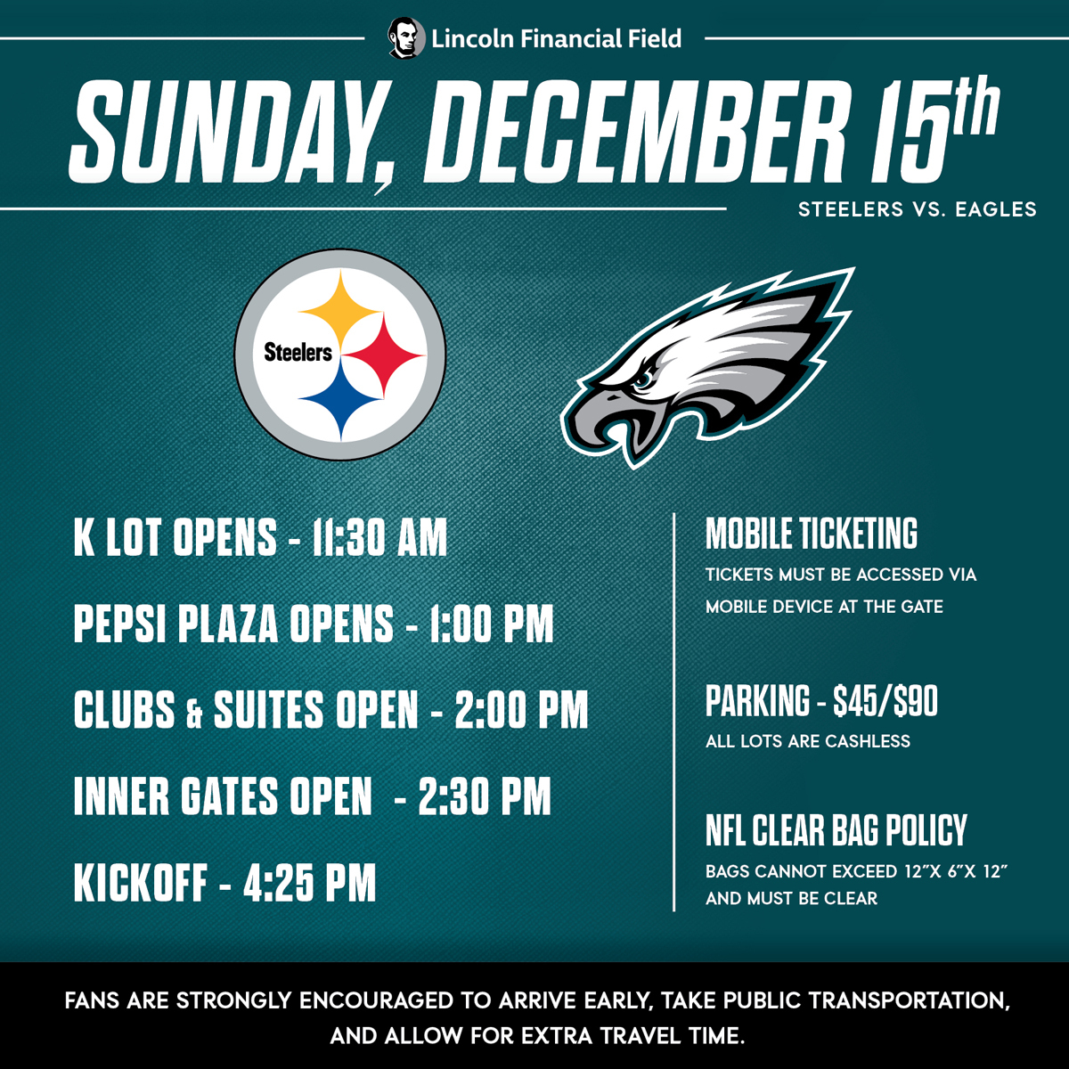 LFFStadium's tweet photo. Get ready for Eagles vs. Steelers on Sunday! Here's what you need to know! #PITvsPHL #FlyEaglesFly https://t.co/vxngwld04O