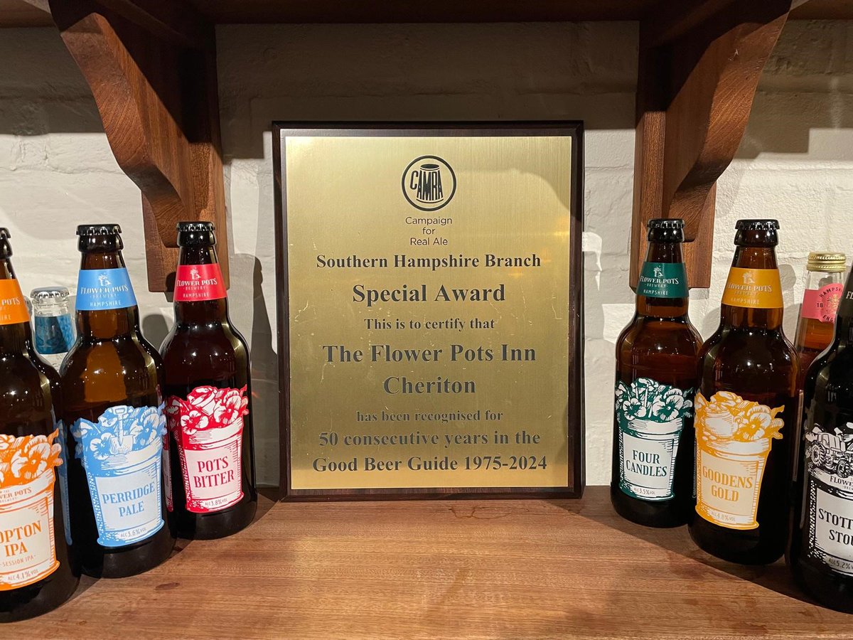 Back in August, on the opening day of our Beer Festival, we were presented with a very special award. The Flower Pots Inn has been listed in the Good Beer Guide for 50 consecutive years and that is no mean achievement. An honoured recognition by the good folk from CAMRA.